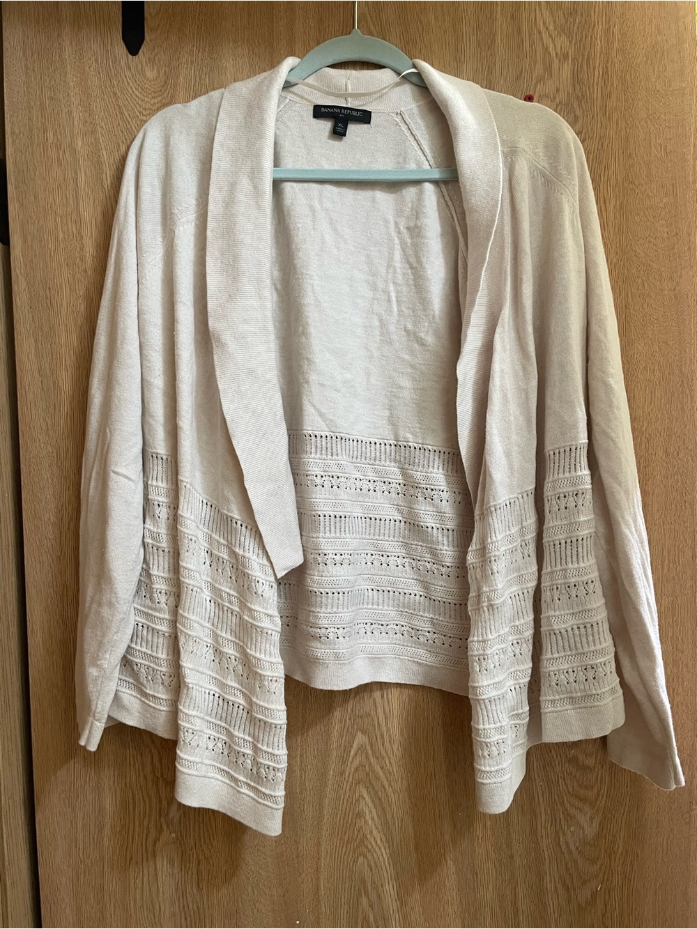 Banana Republic Cream Open-Front Crochet Hem Cardigan